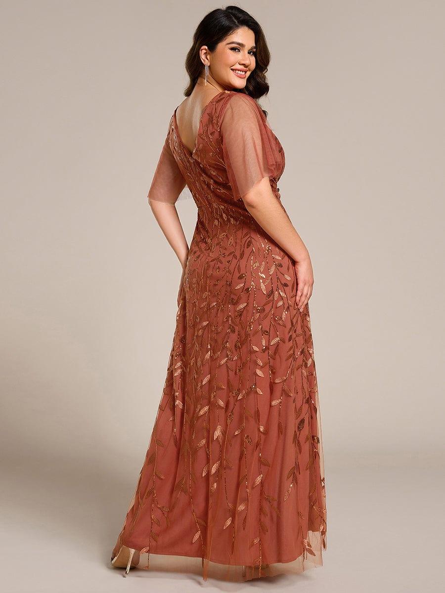 EE02083BO-PR2 Short Sleeves Sequin High Low V-Neck Midi Formal Evening Dress - Image 70