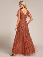 Short Sleeves Sequin High Low V-Neck Midi Formal Evening Dress - Image 65