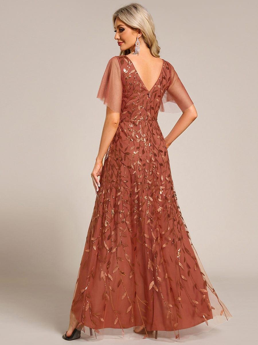 EE02083BO-R2 Short Sleeves Sequin High Low V-Neck Midi Formal Evening Dress - Image 65
