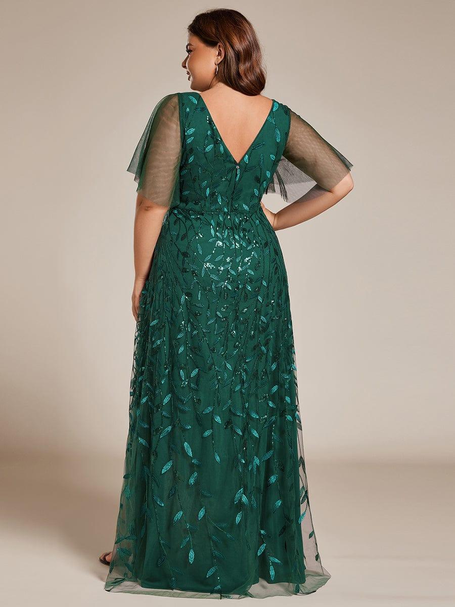 EE02083DG-PR2 Short Sleeves Sequin High Low V-Neck Midi Formal Evening Dress - Image 44