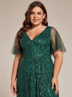 Short Sleeves Sequin High Low V-Neck Midi Formal Evening Dress - Image 45