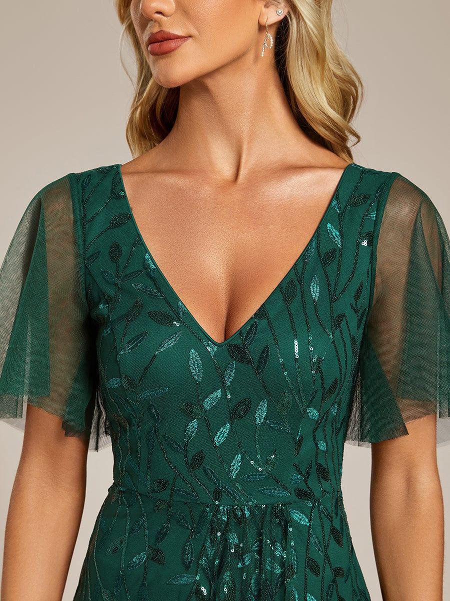 EE02083DG-R5 Short Sleeves Sequin High Low V-Neck Midi Formal Evening Dress - Image 40