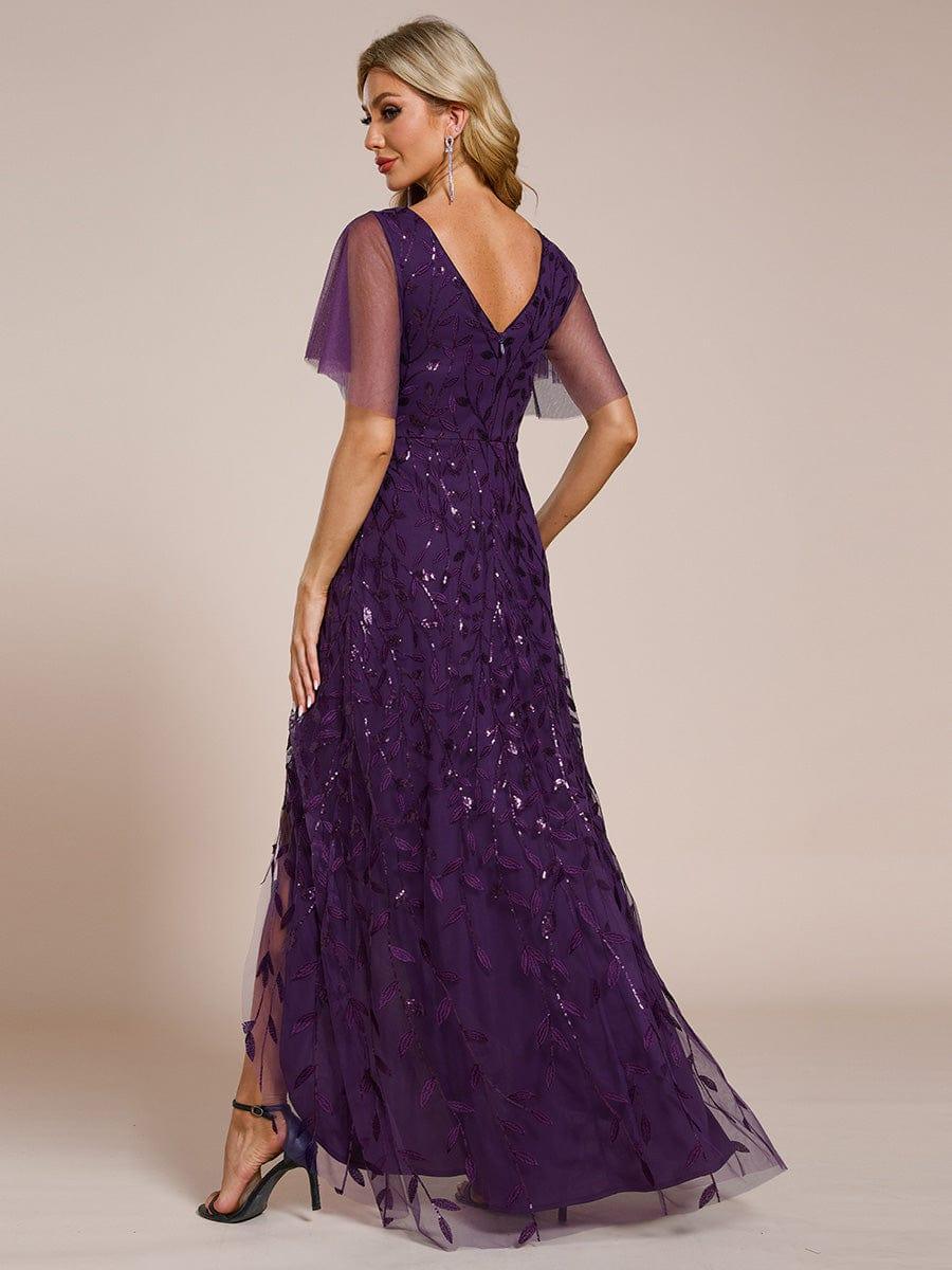 EE02083DP-R2 Short Sleeves Sequin High Low V-Neck Midi Formal Evening Dress - Image 86