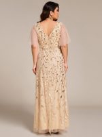 Short Sleeves Sequin High Low V-Neck Midi Formal Evening Dress - Image 76