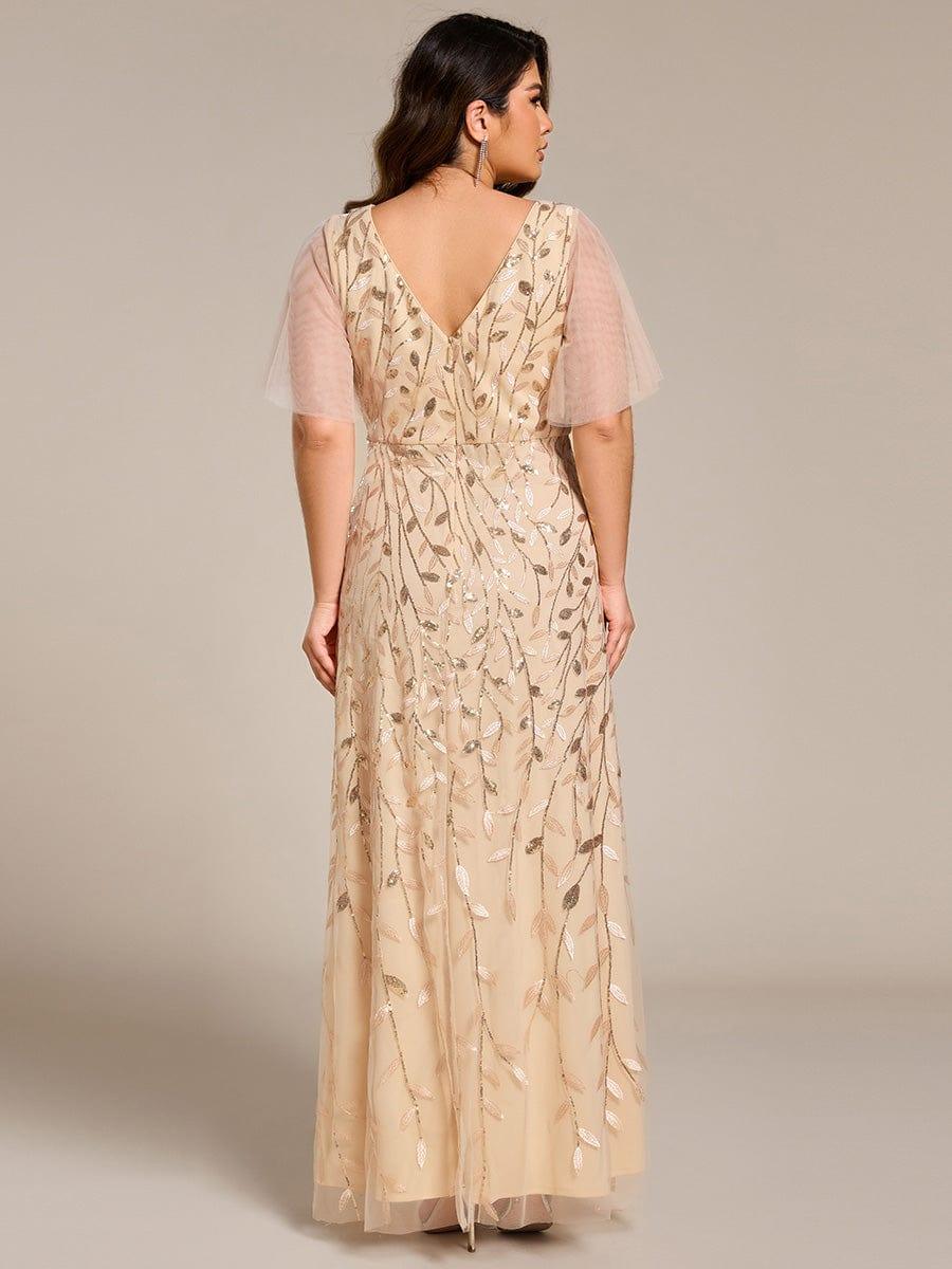 EE02083GD-PR2 Short Sleeves Sequin High Low V-Neck Midi Formal Evening Dress - Image 76