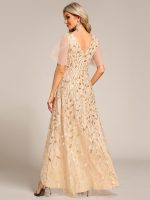 Short Sleeves Sequin High Low V-Neck Midi Formal Evening Dress - Image 6