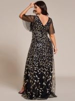 Short Sleeves Sequin High Low V-Neck Midi Formal Evening Dress - Image 83