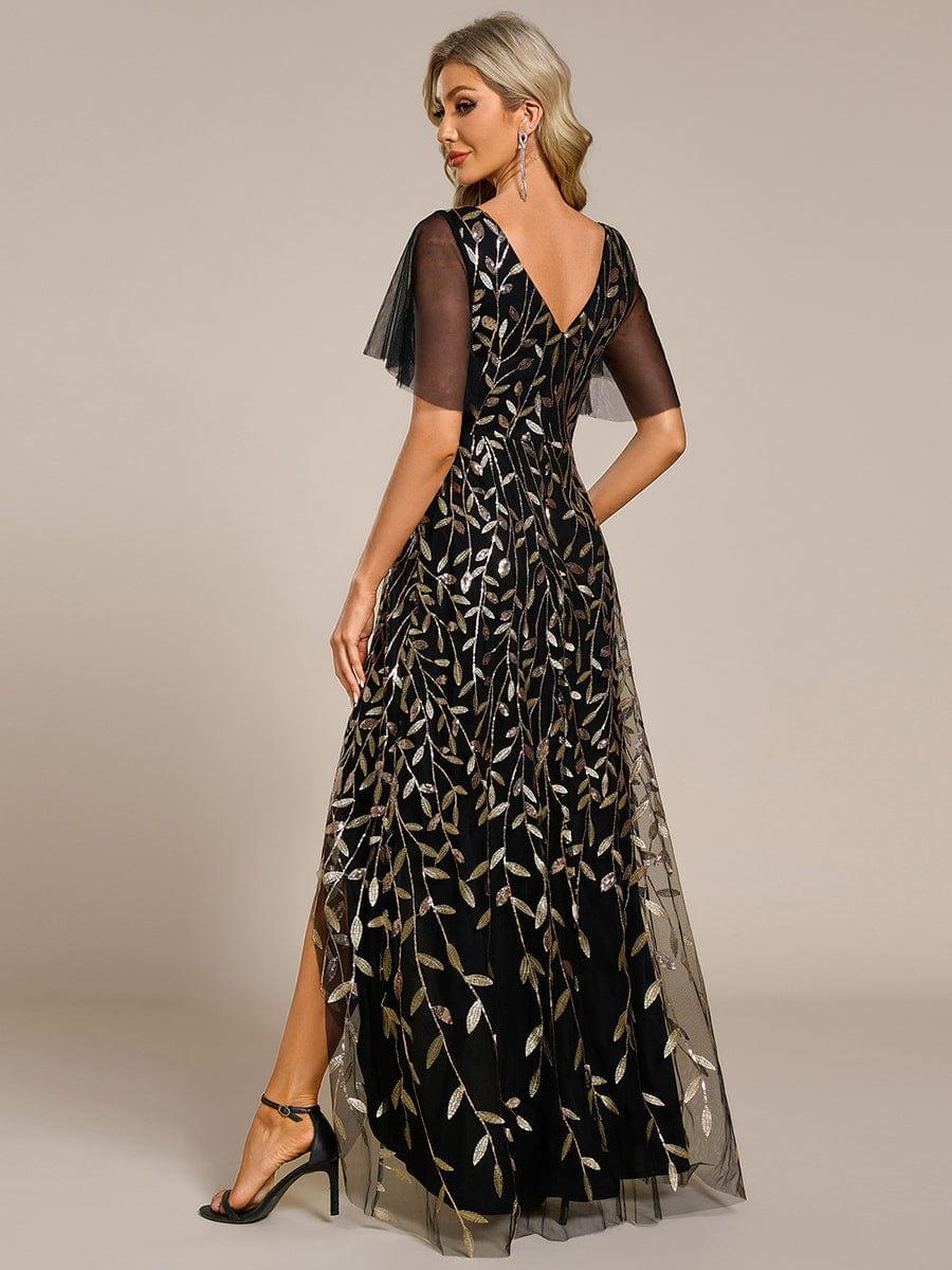 EE02083KG-R2 Short Sleeves Sequin High Low V-Neck Midi Formal Evening Dress - Image 79