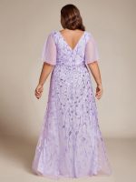 Short Sleeves Sequin High Low V-Neck Midi Formal Evening Dress - Image 38