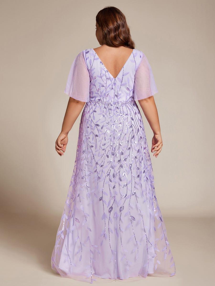 EE02083LV-PR2 Short Sleeves Sequin High Low V-Neck Midi Formal Evening Dress - Image 38