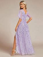 Short Sleeves Sequin High Low V-Neck Midi Formal Evening Dress - Image 33
