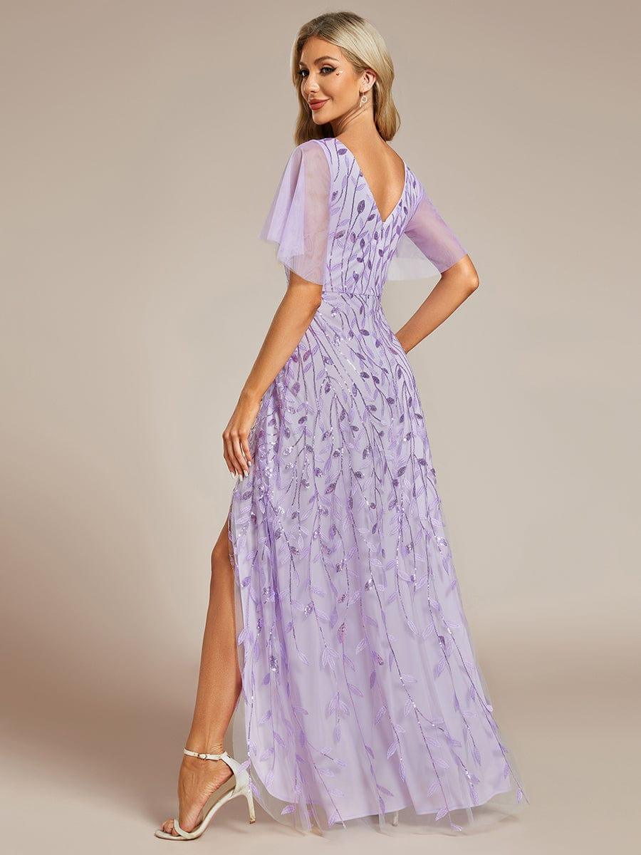 EE02083LV-R2 Short Sleeves Sequin High Low V-Neck Midi Formal Evening Dress - Image 33