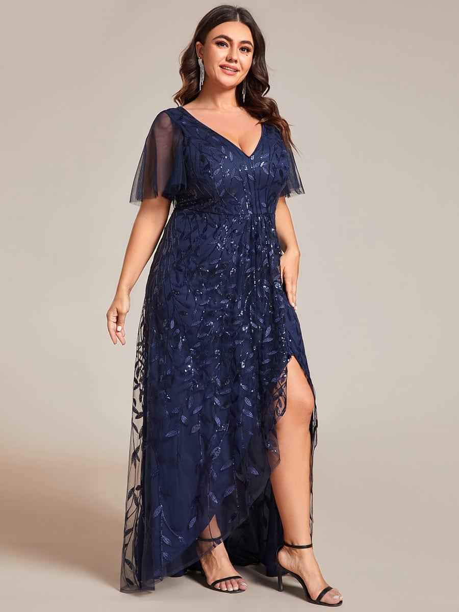 EE02083NB-PR3_d8f2af6b-fa75-47f6-b3e5-aa700f2c473e Short Sleeves Sequin High Low V-Neck Midi Formal Evening Dress - Image 15