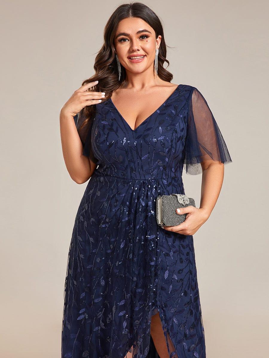 EE02083NB-PR5_7efc79c0-84ca-4786-b422-c8cc51aecab9 Short Sleeves Sequin High Low V-Neck Midi Formal Evening Dress - Image 13