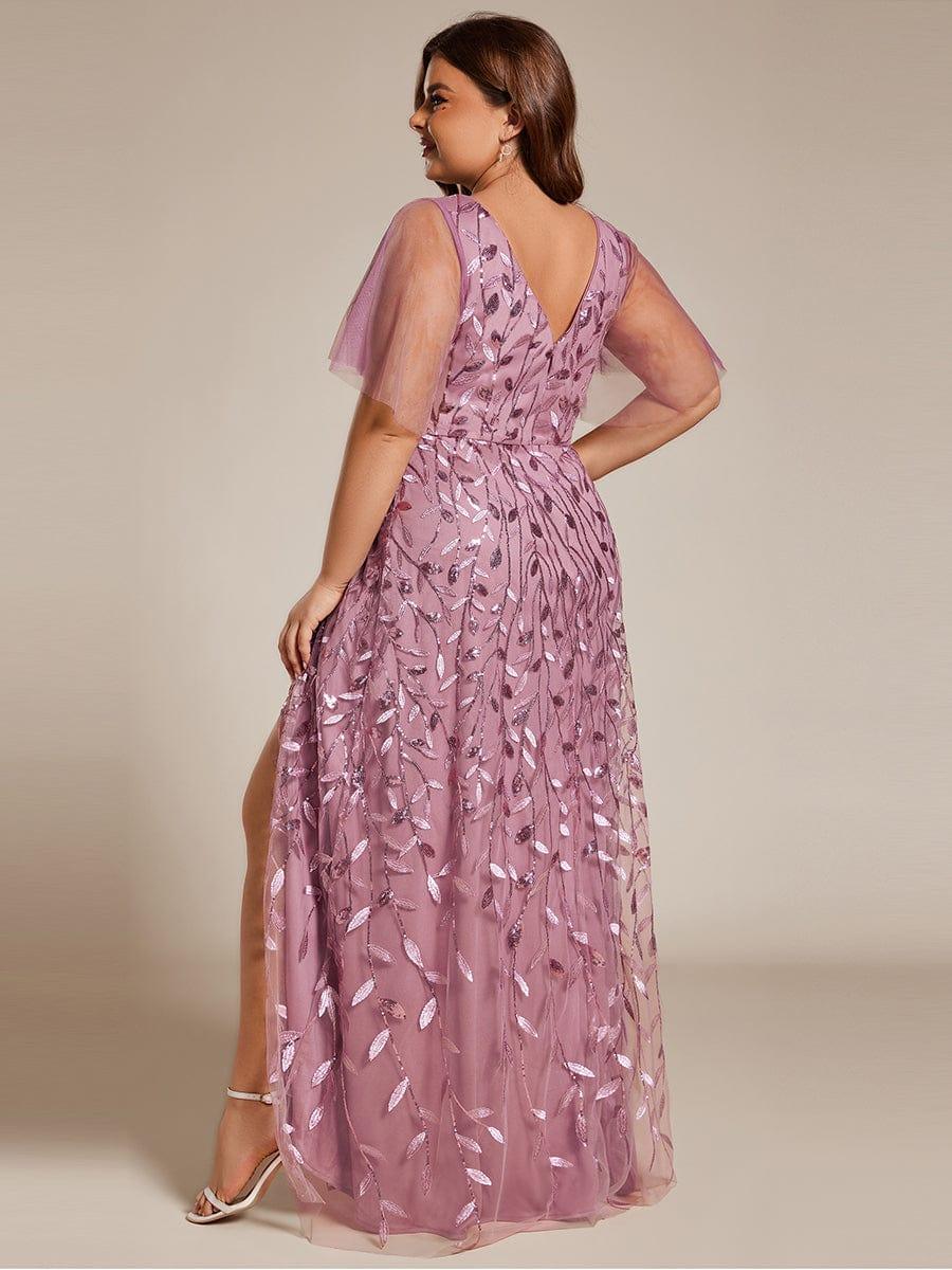 EE02083OD-PR2 Short Sleeves Sequin High Low V-Neck Midi Formal Evening Dress - Image 52