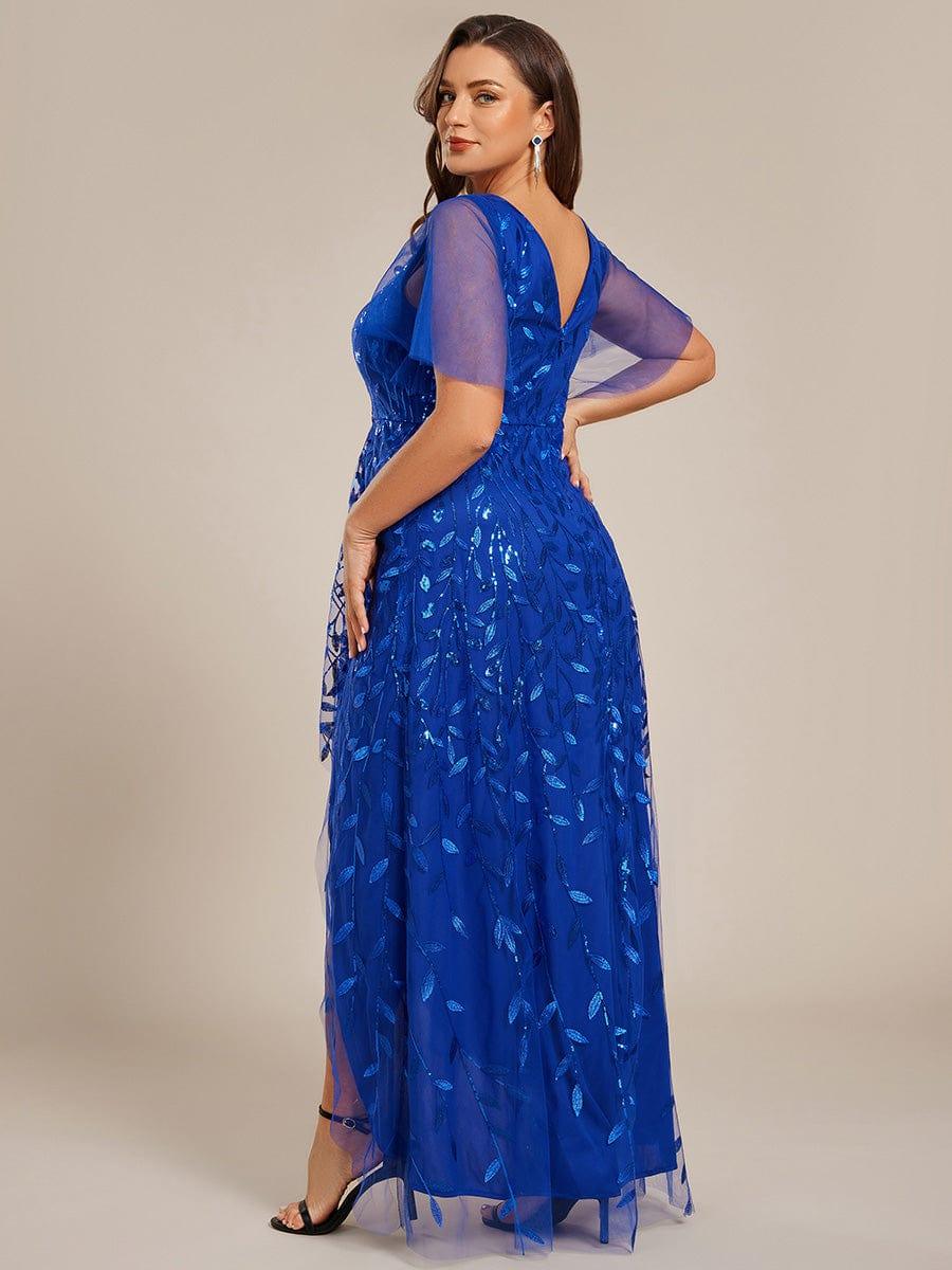 EE02083SB-PR2 Short Sleeves Sequin High Low V-Neck Midi Formal Evening Dress - Image 99