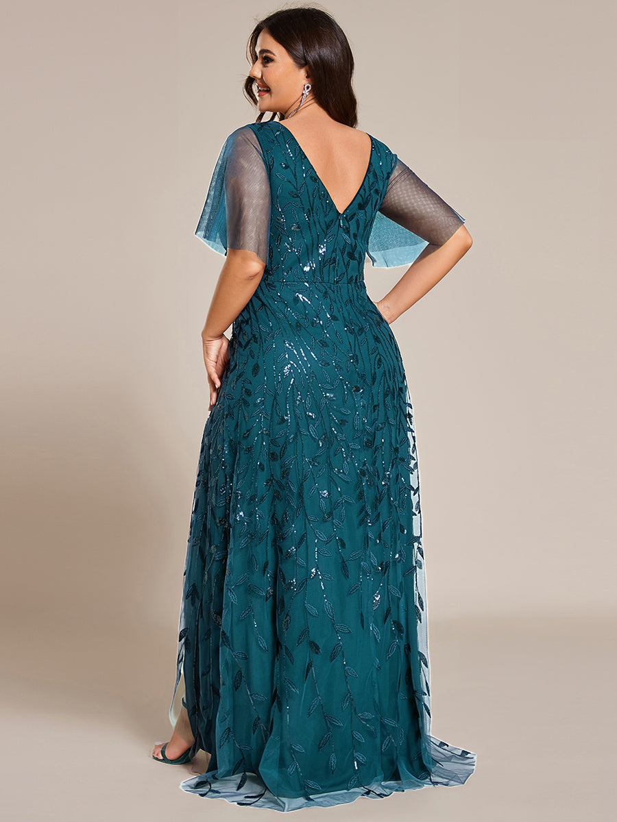 EE02083TE-PR2_59f5631a-d0ed-4efb-8316-ed2eeef2d86b Short Sleeves Sequin High Low V-Neck Midi Formal Evening Dress - Image 109
