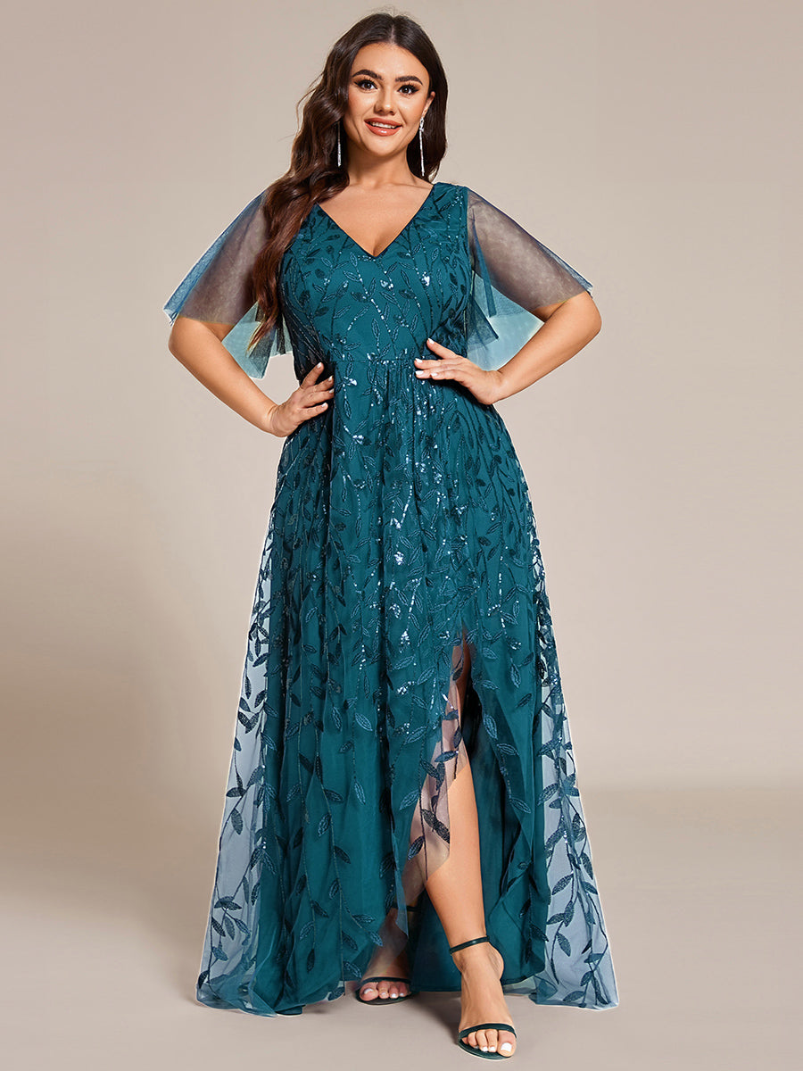 EE02083TE-PR_3a7bb4c8-c8d5-4f6f-98c0-664a77952e3f Short Sleeves Sequin High Low V-Neck Midi Formal Evening Dress - Image 108