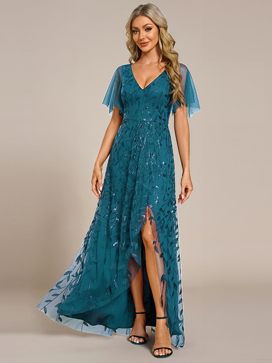EE02083TE-R3_e922020f-2954-45c3-a382-01f07405977d Short Sleeves Sequin High Low V-Neck Midi Formal Evening Dress - Image 105