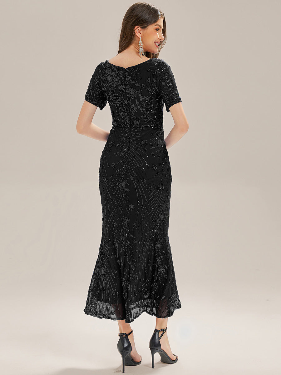 EE02387BK-R2 Sequin Mermaid Round Neck Dress - Image 31