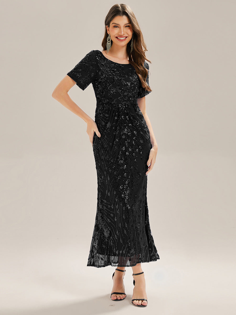 EE02387BK-R4 Sequin Mermaid Round Neck Dress - Image 33