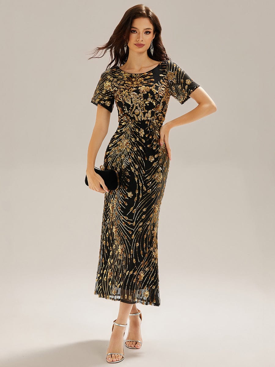 EE02387KG-R Sequin Mermaid Round Neck Dress - Image 17