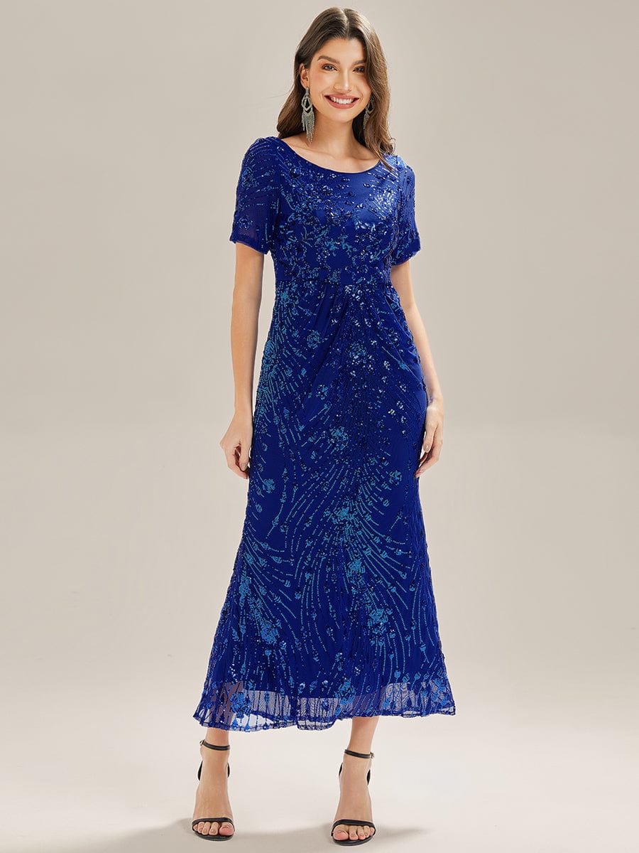 EE02387SB-R Sequin Mermaid Round Neck Dress - Image 25
