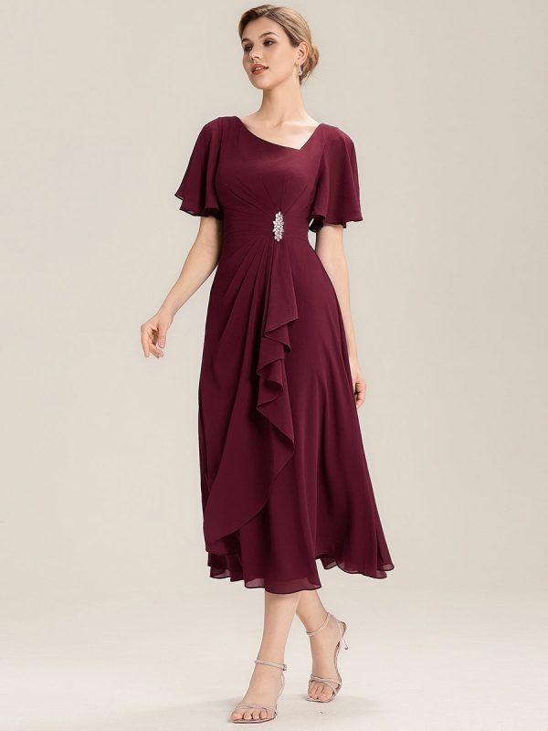 Ruffle Sleeve Chiffon Midi Mother of the Bride Dress - Image 4