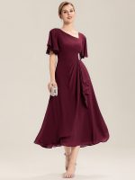 Ruffle Sleeve Chiffon Midi Mother of the Bride Dress