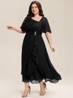 Ruffle Sleeve Chiffon Midi Mother of the Bride Dress - Image 19