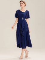 Ruffle Sleeve Chiffon Midi Mother of the Bride Dress - Image 21