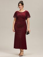 Plus Size Sequin Flutter Sleeve Formal Dress