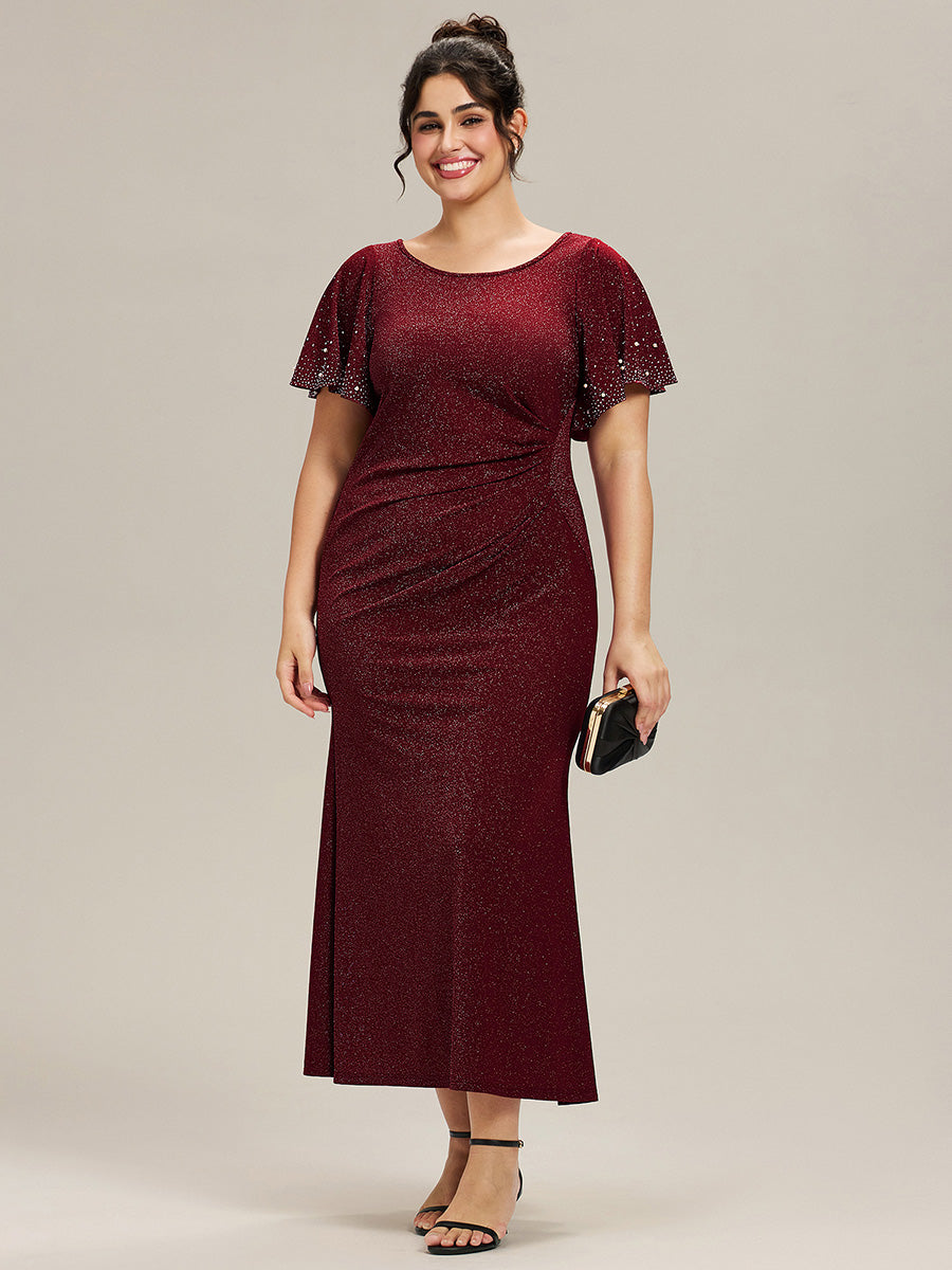 EE02481BD-PR Plus Size Sequin Flutter Sleeve Formal Dress - Image 1
