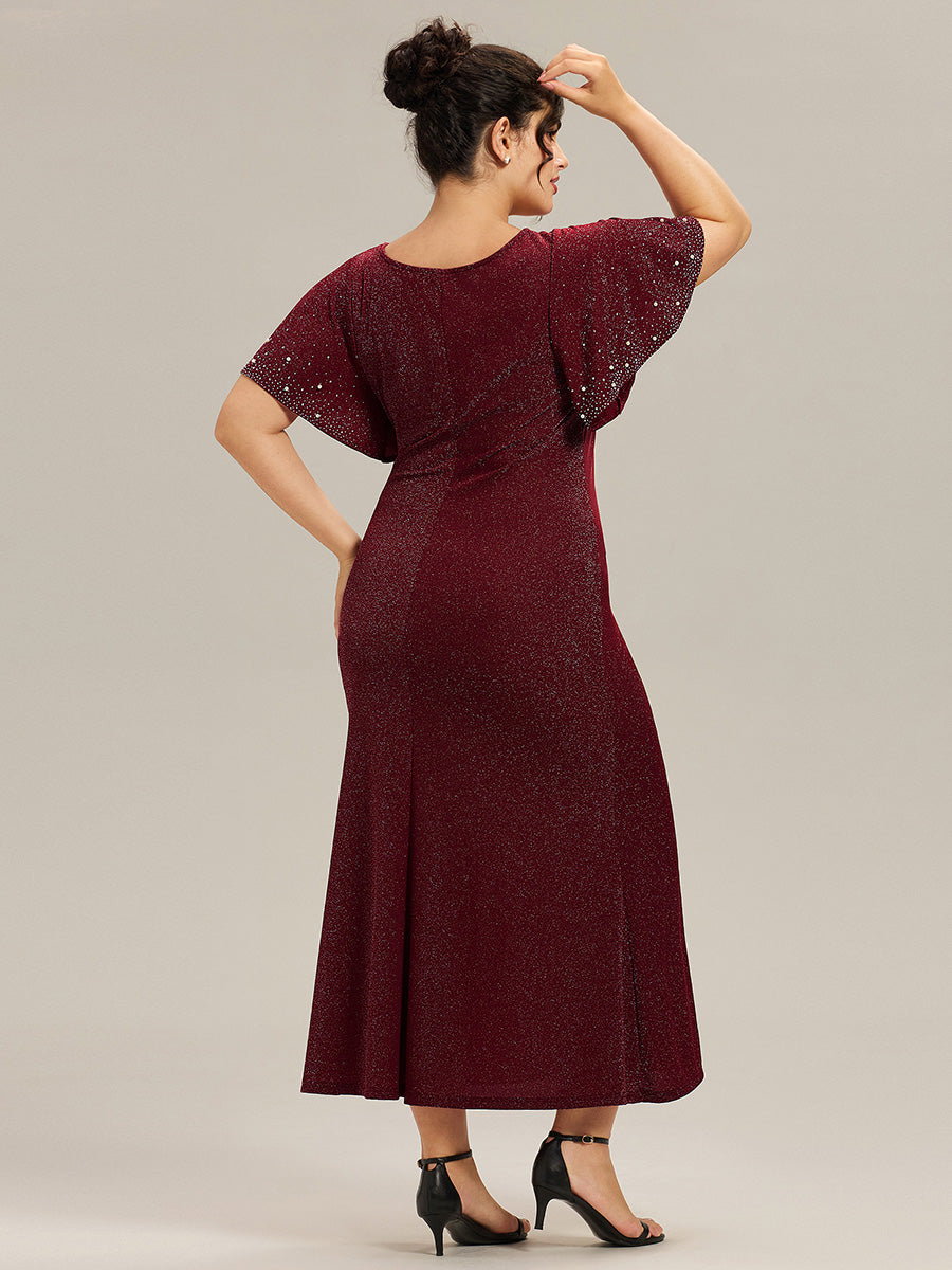 EE02481BD-PR2 Plus Size Sequin Flutter Sleeve Formal Dress - Image 2
