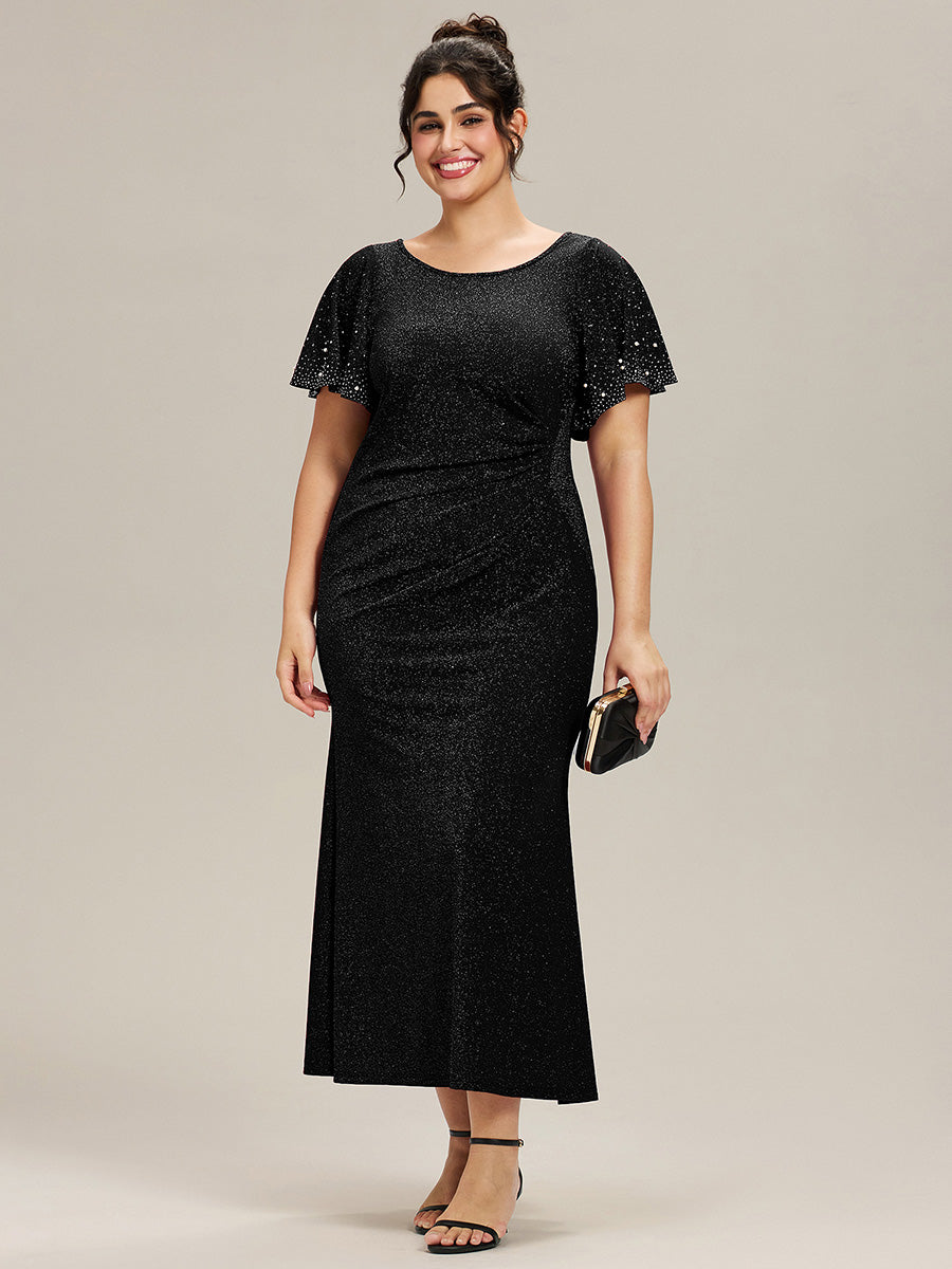 EE02481BK-PR Plus Size Sequin Flutter Sleeve Formal Dress - Image 12