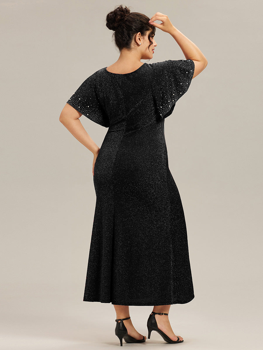 EE02481BK-PR2 Plus Size Sequin Flutter Sleeve Formal Dress - Image 13