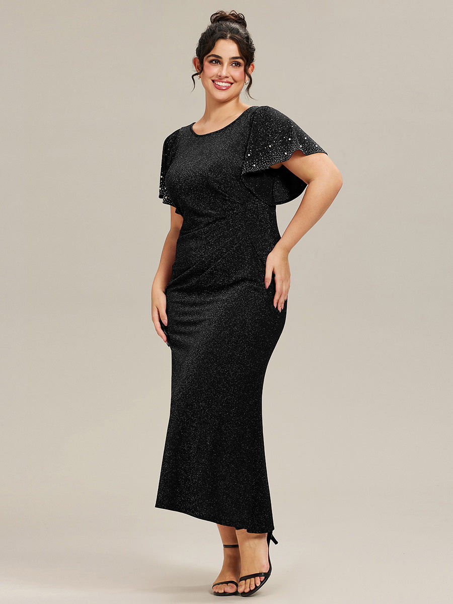EE02481BK-PR3 Plus Size Sequin Flutter Sleeve Formal Dress - Image 15