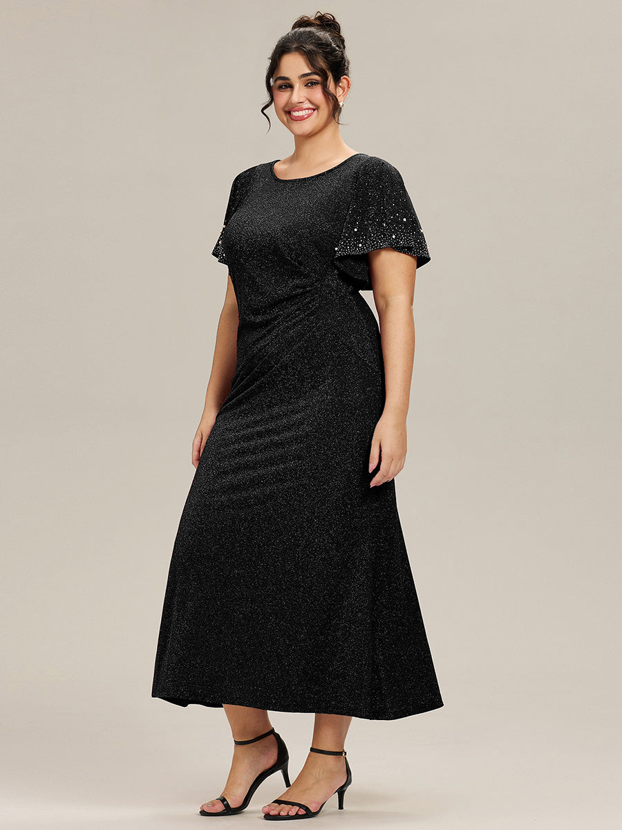 EE02481BK-PR4 Plus Size Sequin Flutter Sleeve Formal Dress - Image 3