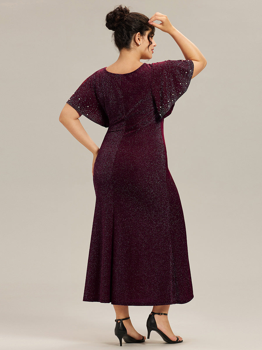 EE02481DP-PR2 Plus Size Sequin Flutter Sleeve Formal Dress - Image 5