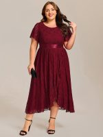 Plus Size Ruffled Sleeve Empire Waist Lace Wedding Guest Dress - Image 4
