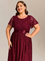 Plus Size Ruffled Sleeve Empire Waist Lace Wedding Guest Dress - Image 14