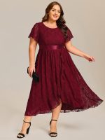 Plus Size Ruffled Sleeve Empire Waist Lace Wedding Guest Dress - Image 12