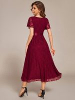 Ruffled Sleeve Empire Waist Lace Wedding Guest Dress - Image 13