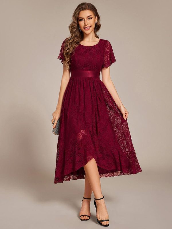 Ruffled Sleeve Empire Waist Lace Wedding Guest Dress - Image 2