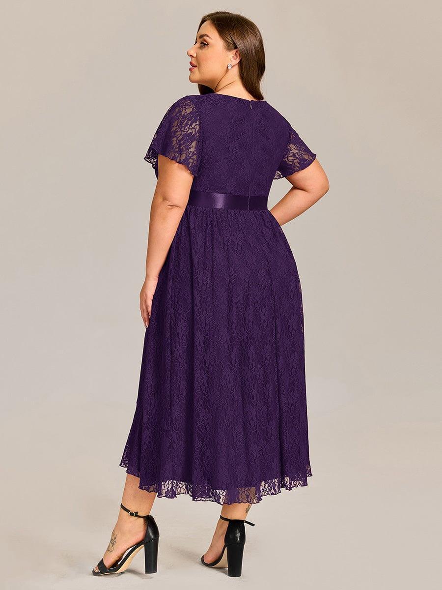 EE03489DP-PR2_35851953-02ae-4ec0-982a-81d7ecee4ea3 Plus Size Ruffled Sleeve Empire Waist Lace Wedding Guest Dress - Image 2