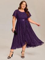 Plus Size Ruffled Sleeve Empire Waist Lace Wedding Guest Dress