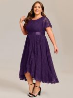 Plus Size Ruffled Sleeve Empire Waist Lace Wedding Guest Dress - Image 3