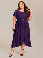 Plus Size Ruffled Sleeve Empire Waist Lace Wedding Guest Dress - Image 11