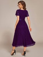 Ruffled Sleeve Empire Waist Lace Wedding Guest Dress - Image 5