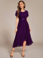 Ruffled Sleeve Empire Waist Lace Wedding Guest Dress - Image 7
